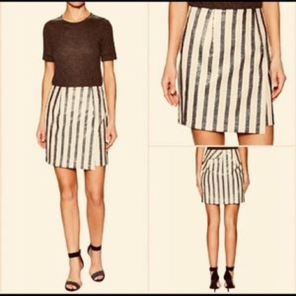 O'2ND faux wrap striped coated cotton mini skirt